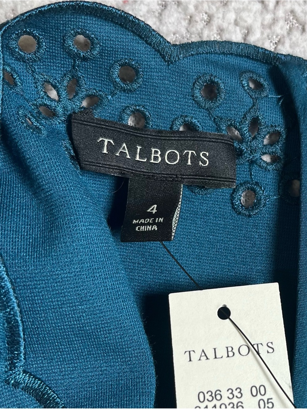 NWT Talbots Teal Blue Scallop Neckline Eyelet Sheath Dress - Size 4 - Picture 10 of 17